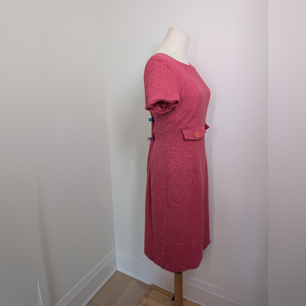 Elegant Pink Tweed Short Sleeve Knee Length Dress - Picture 3 of 15